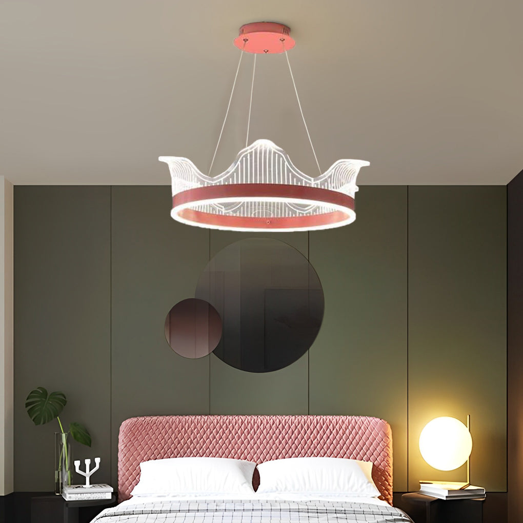 Circle Crown Pendant Light Electroplated Metal Acrylic LED Nordic Chandeliers
