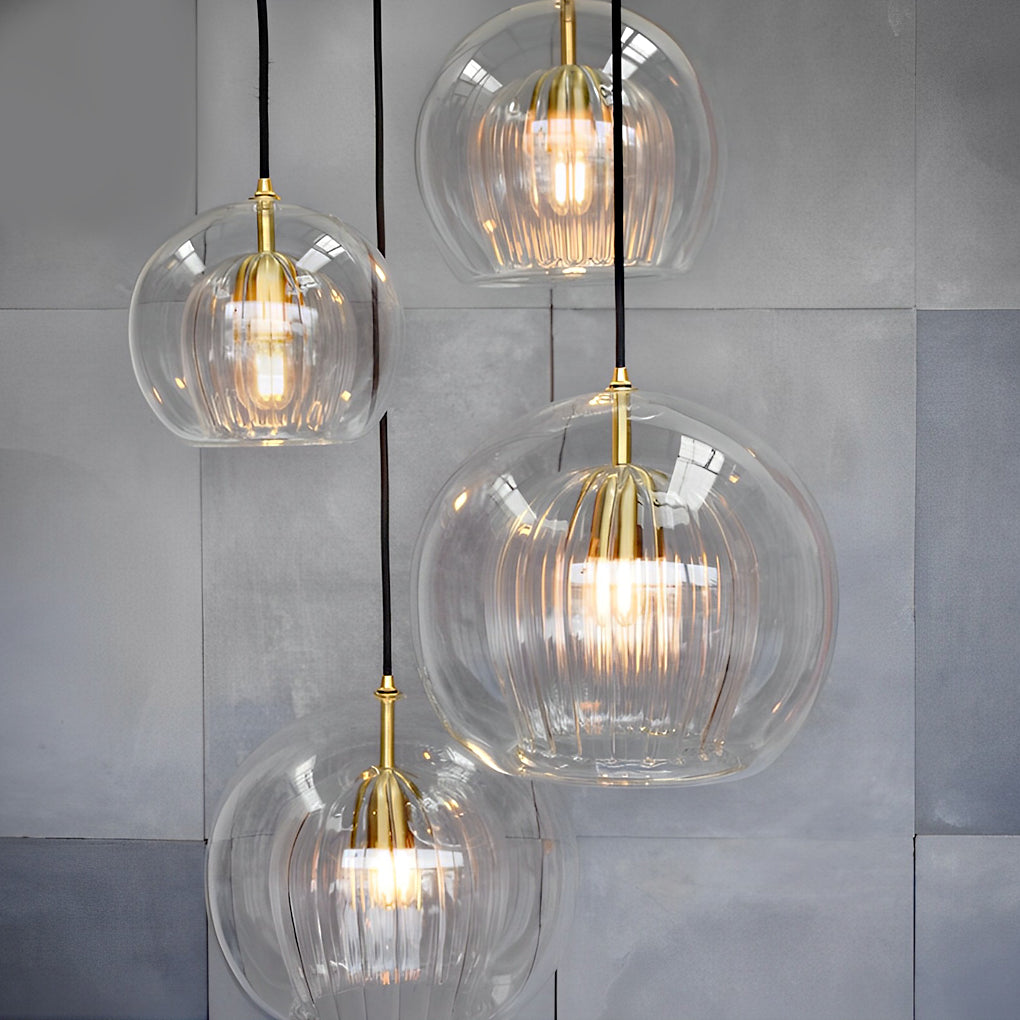 Creative Double Layer Glass Lampshade Electroplated Brass Chandelier