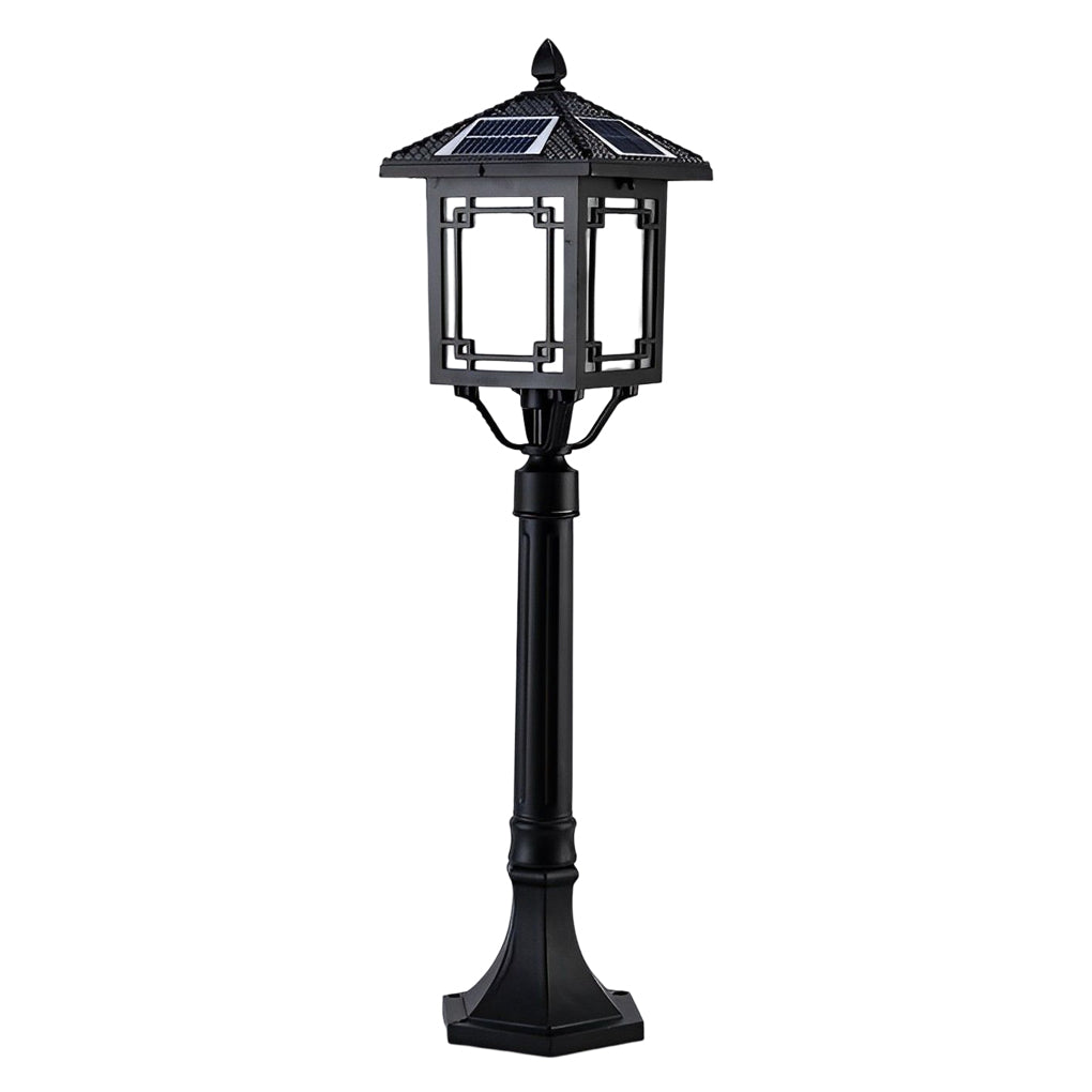 Ancient House Style Solar LED Post Light with 3-Step Dimming Durable Outdoor Lamp