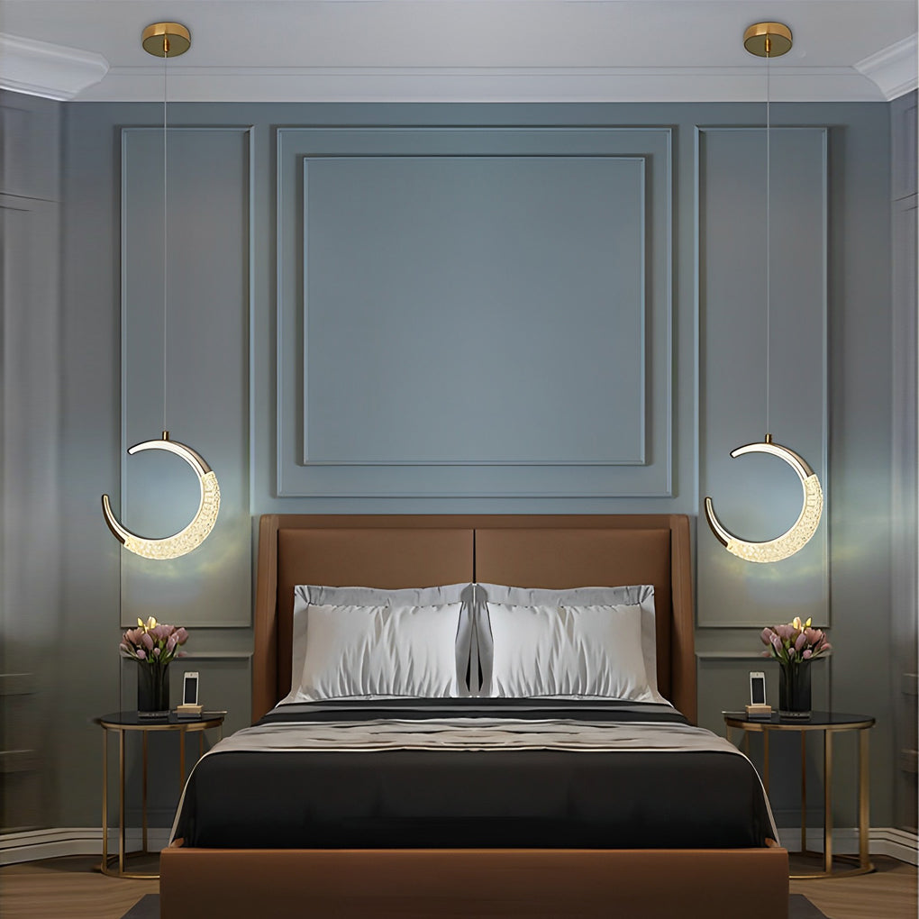 Curvy Moon Shaped LED Electroplated Modern Pendant Light Island Lights - Dazuma