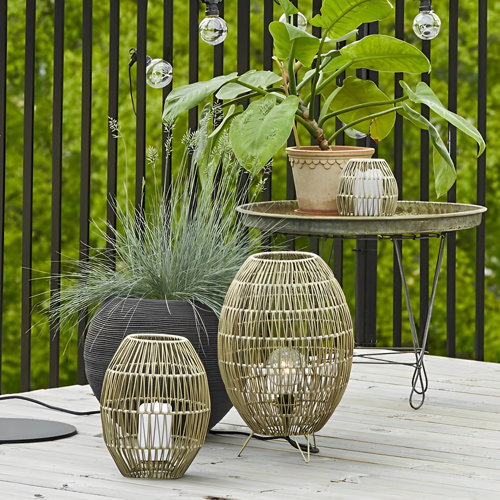 Elegant Handmade Rattan Oval Cage Outdoor Floor Lamp