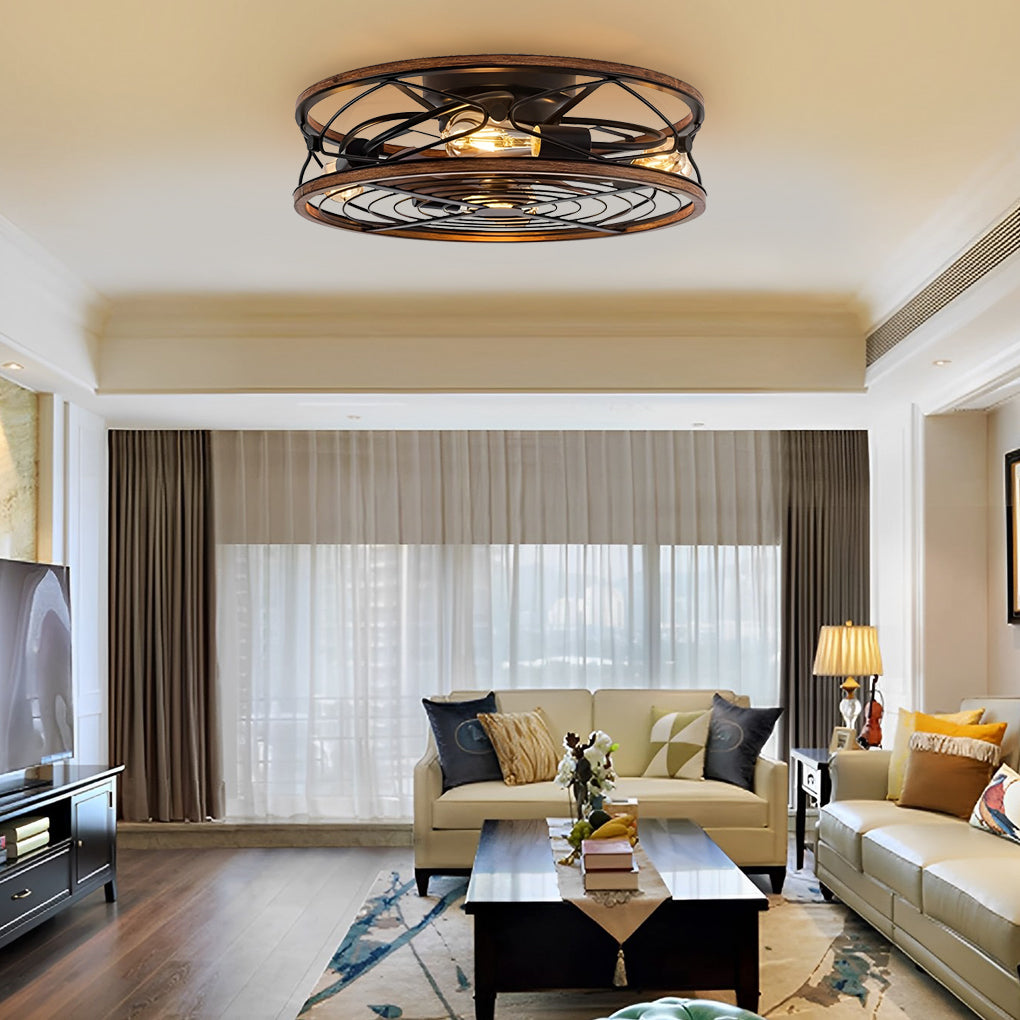 Vintage Metal Timing Mute Industrial Style Bladeless Ceiling Fans Lamp - Dazuma