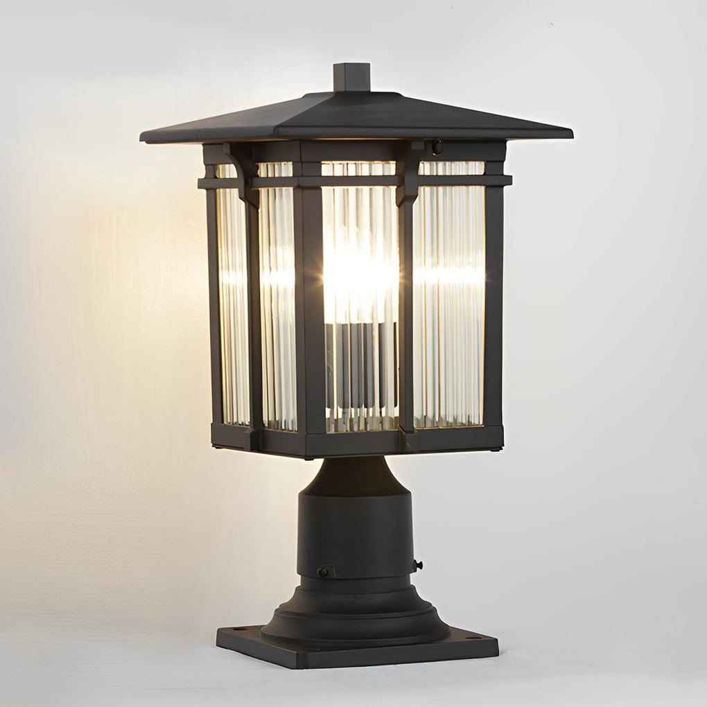 Striped Glass Shade LED Waterproof Black Modern Outdoor Post Lights