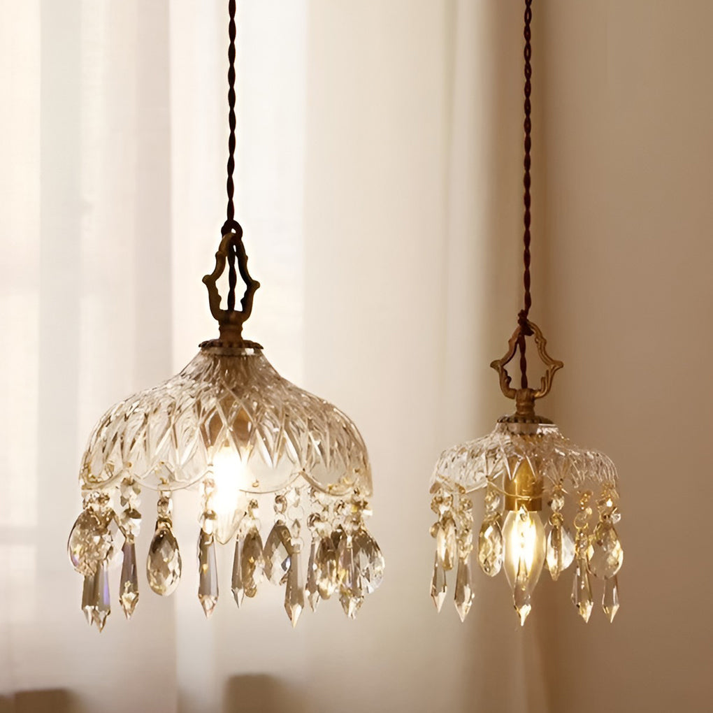 Retro Glass Crystal LED Gold Modern Pendant Lights Hanging Ceiling Lamp - Dazuma