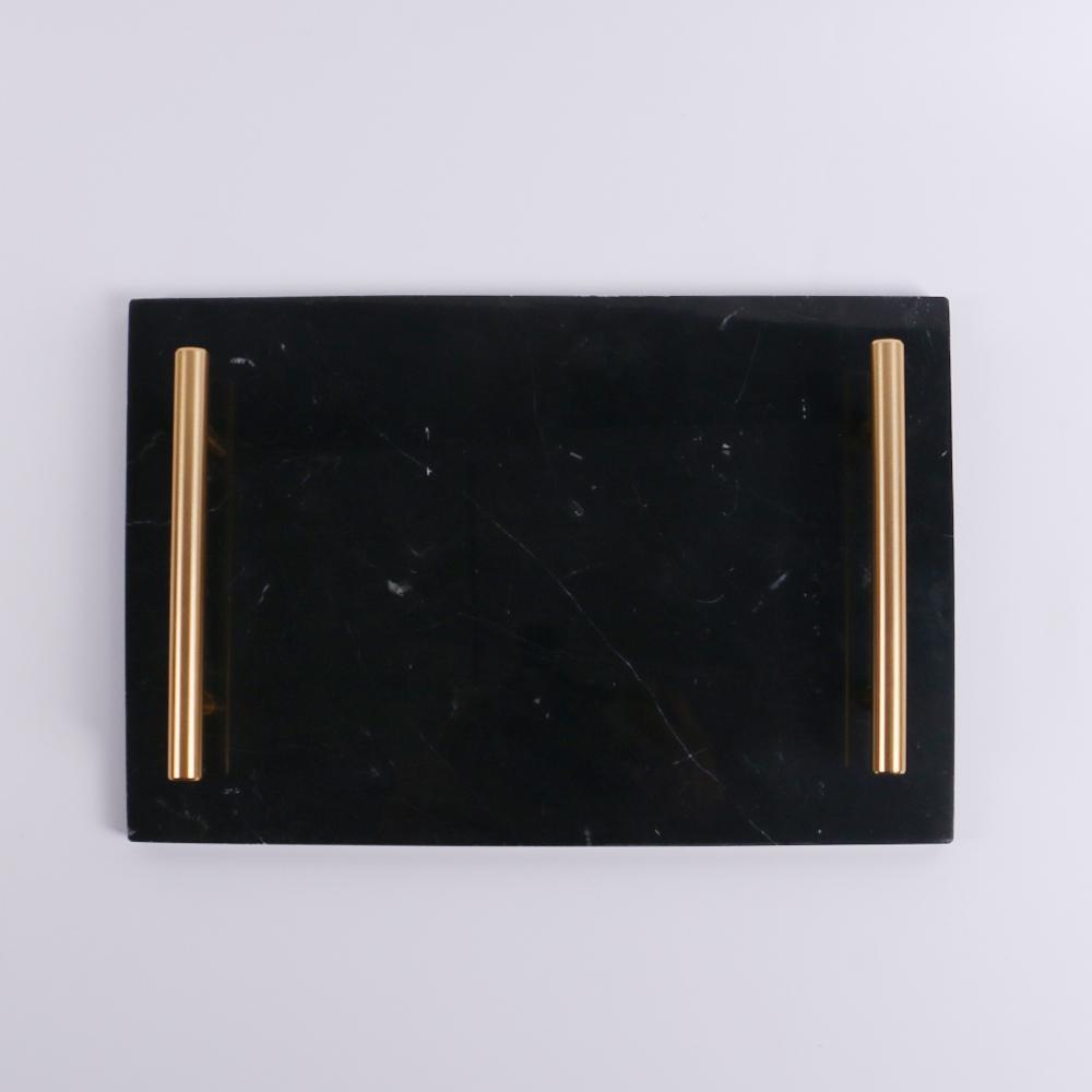 Marble Coffee Tray Serving Tray with Gold Handles Black Rectangle