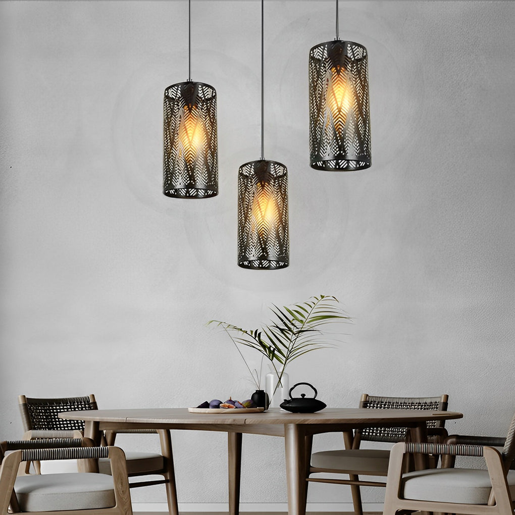 Cylindrical Creative Hollow Iron Black Industrial Style Pendant Lights - Dazuma