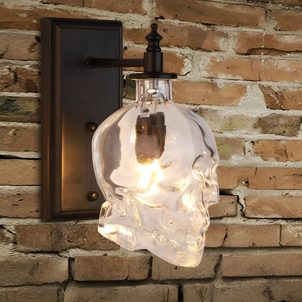 Retro Glass Skull Head LED Black Industrial Style Decorative Wall Lamp - Dazuma