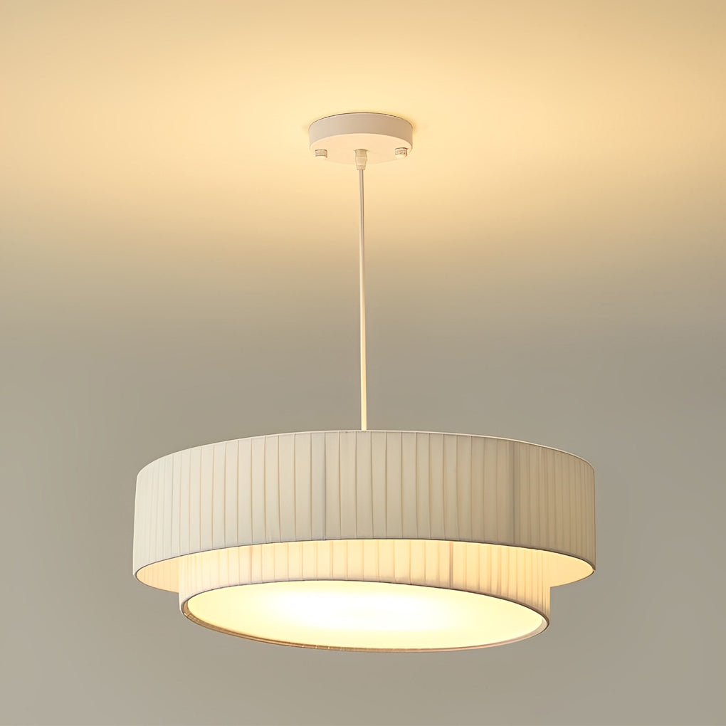 Double Layer Drum Pleated Fabric White Creative Nordic Chandelier Light