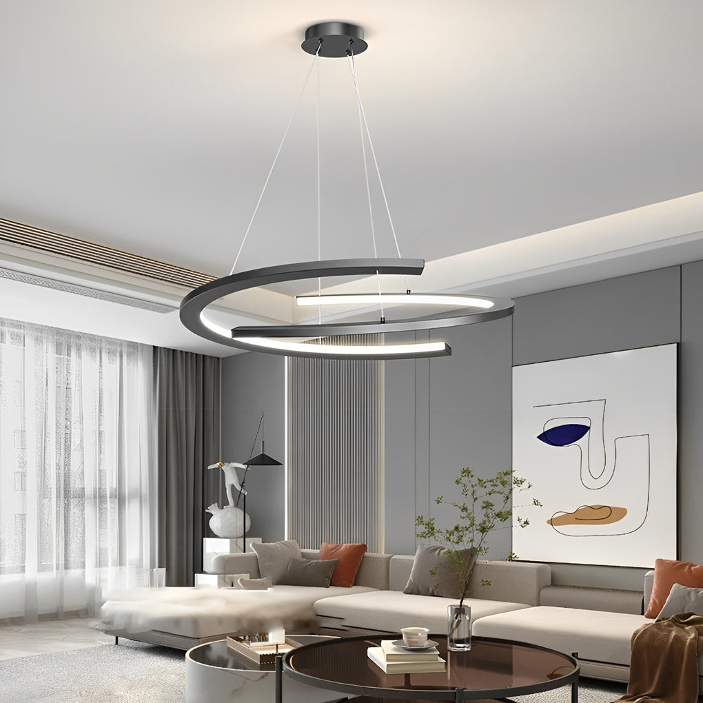 2 Semi-circular Creative LED 3 Step Dimming Black Modern Chandelier - Dazuzma