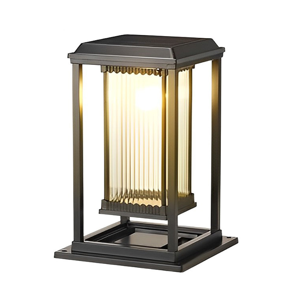 Intelligent Lighting Square Black Solar Lawn Lights with Ribbed Glass Pathway Lights