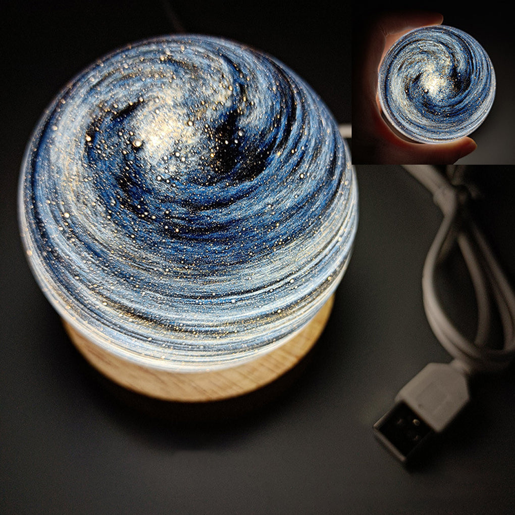 Globe Glass Galaxy Starry Sky Planet Lamp with Wooden Base Stepless Dimming LED Kids’ Lamp