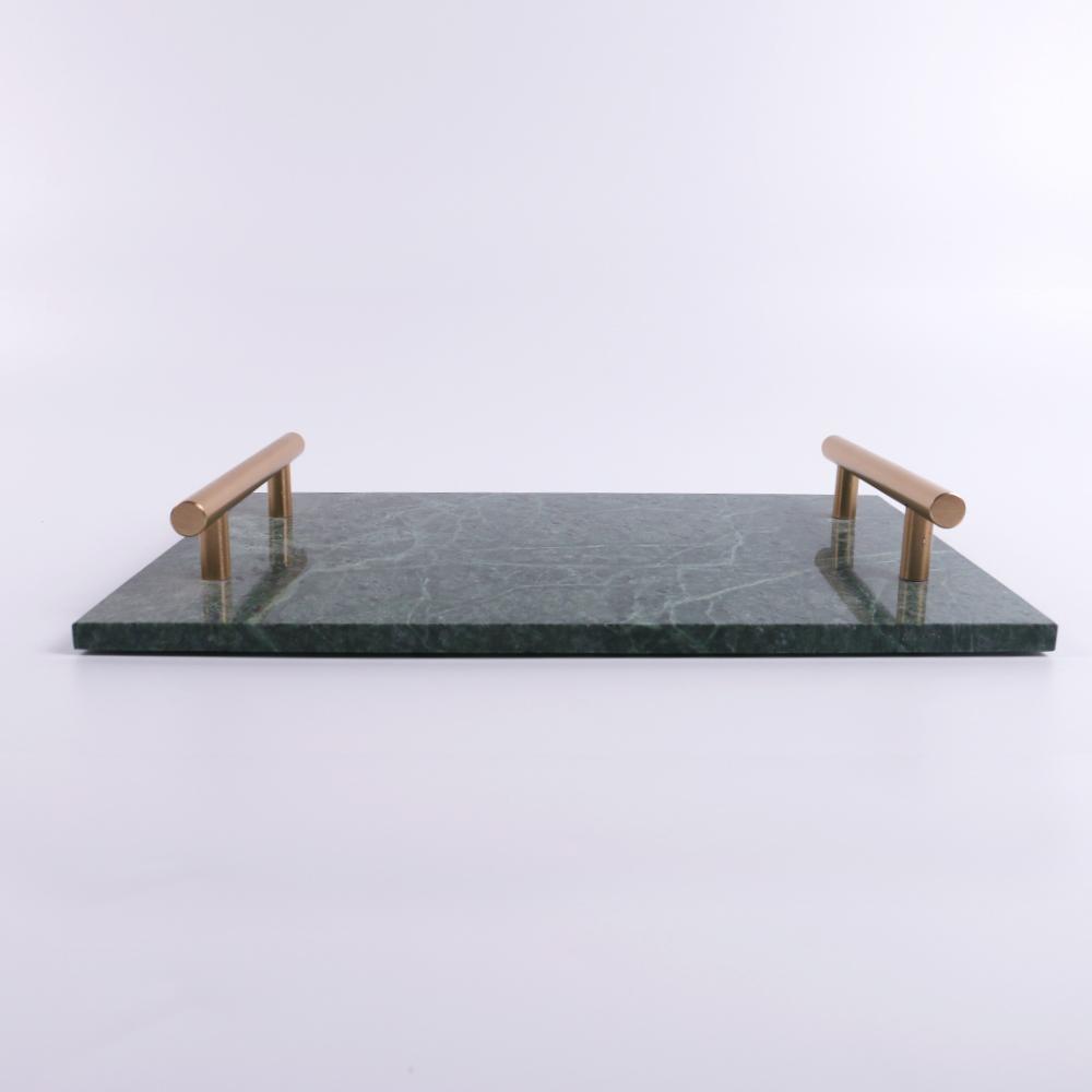 Marble Dinner Tray Serving Tray with Gold Handles Green Rectangle