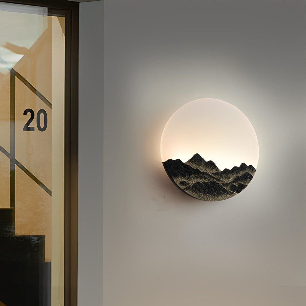 Round Creative Mountain Scenery LED Waterproof Modern Outdoor Wall Lamp