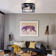 Square Iron Lantern Design Industrial Style Flush Mount Ceiling Light - Dazuma