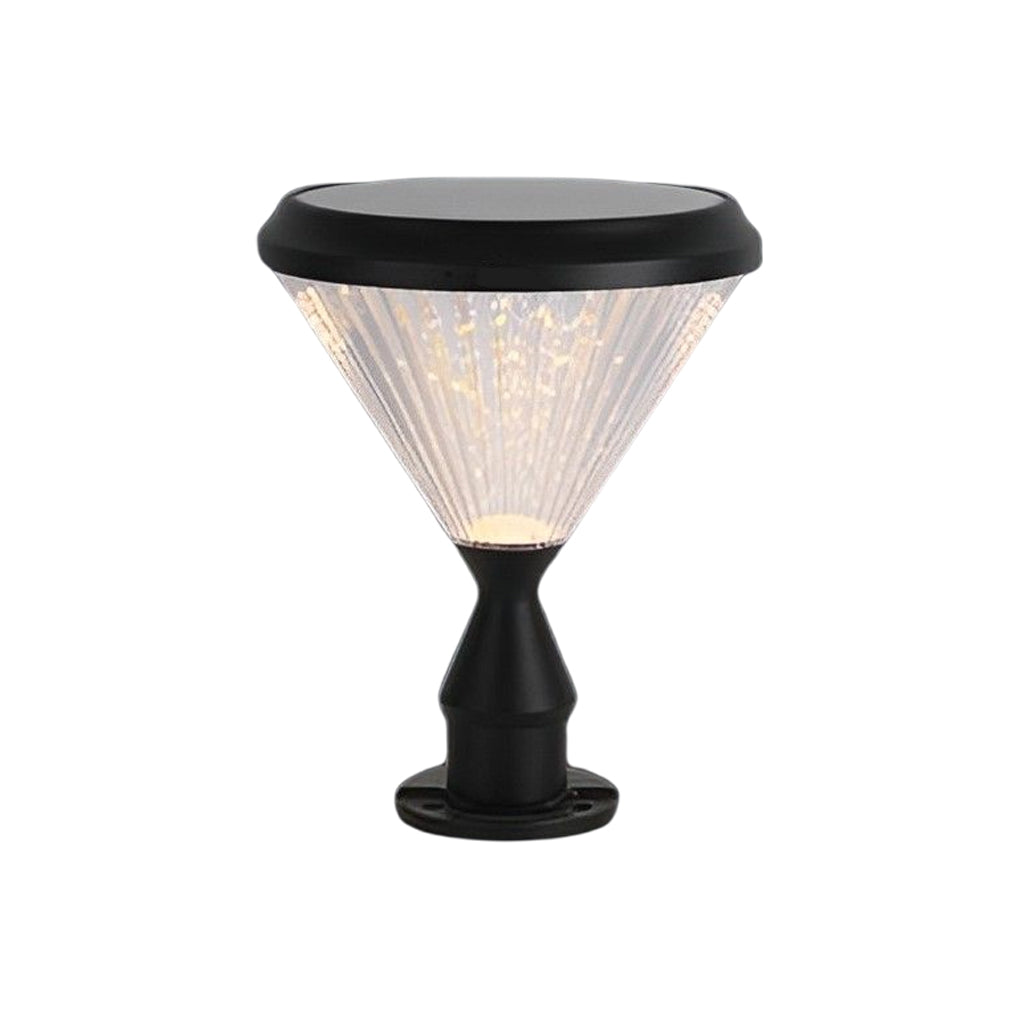 Round Solar LED Outdoor Lights in Black with Ribbed Lampshade