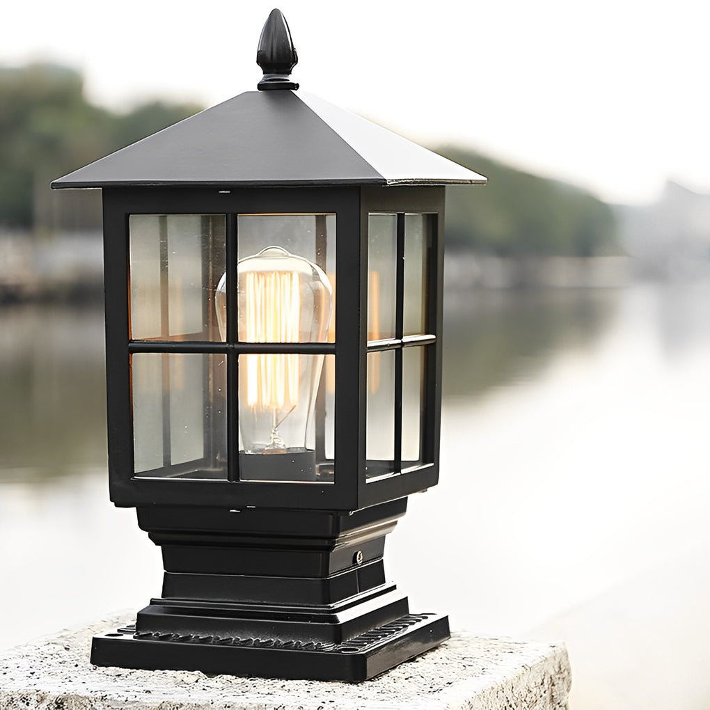 Traditional Square Waterproof LED Black Classic Solar Post Caps Lights