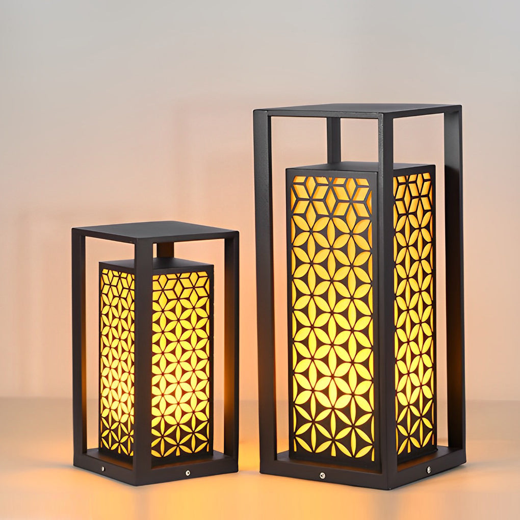 Floral Pattern LED Lawn Lamp Unique Modern Pathway Lights Black