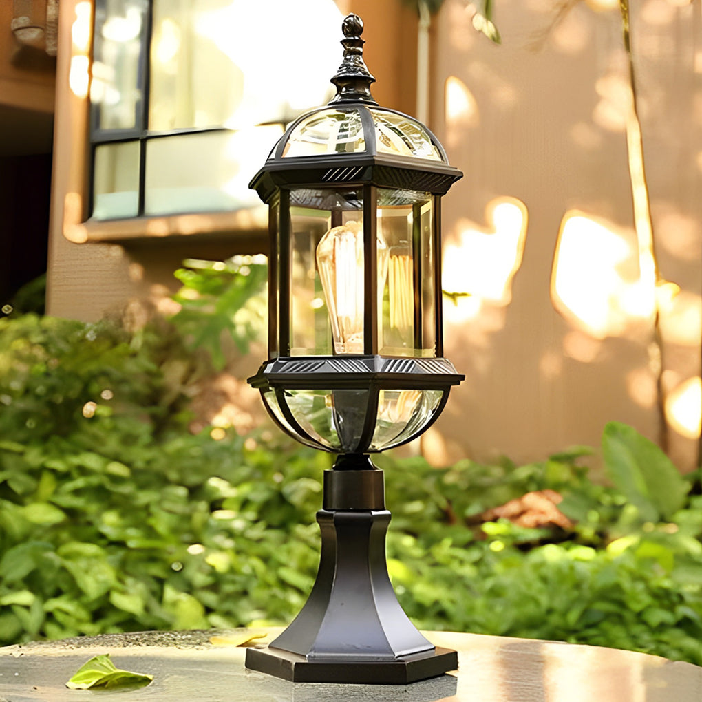 Retro Creative Metal Glass Waterproof Black Modern Fence Post Lights - Dazuma