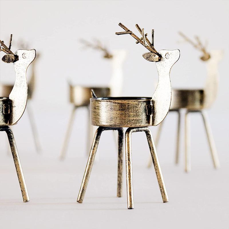 6-Piece Metal Reindeer Tea Light Candle Holder Set Christmas Table Decorations