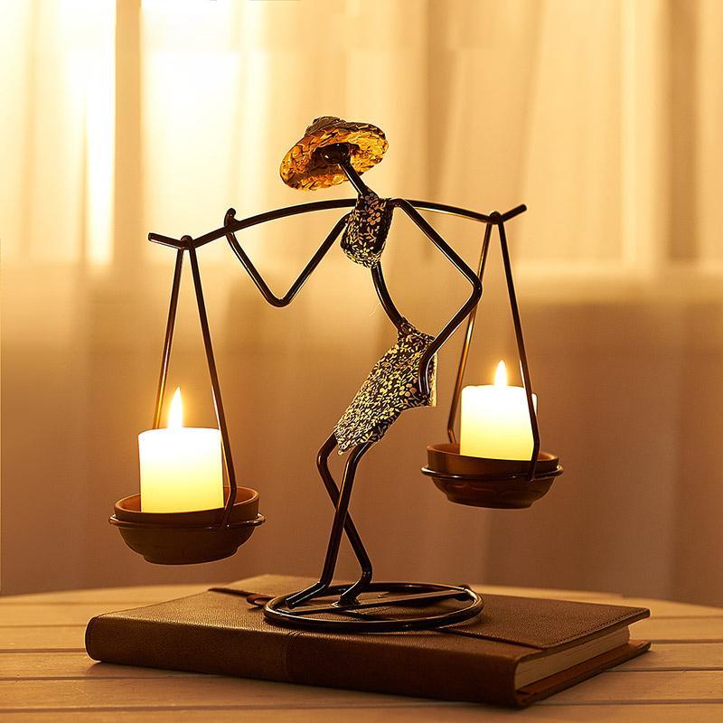 Abstract Character Figurines Metal Christmas Candle Holder Vintage Home Decor