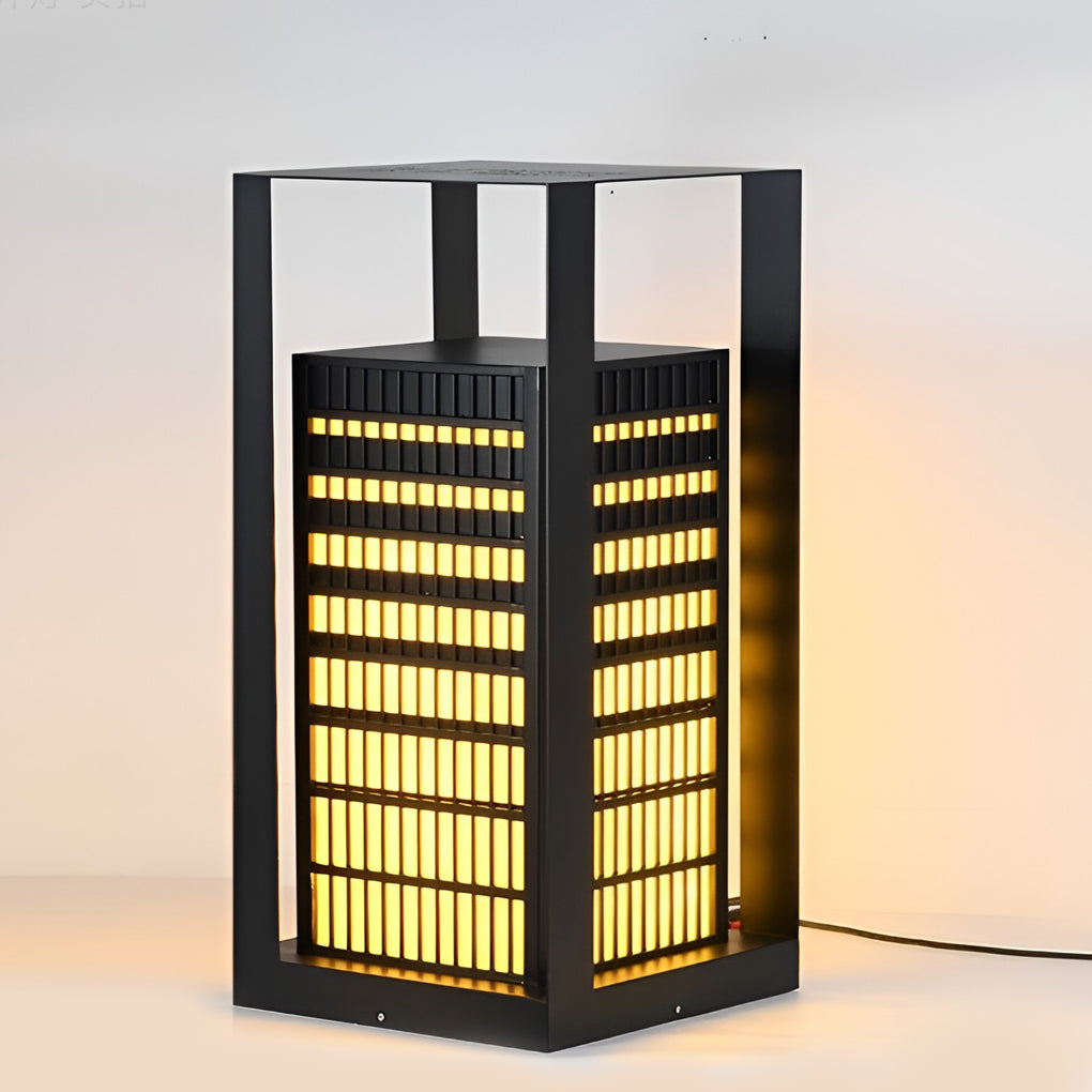 Black Industrial LED Outdoor Pathway Lantern - Building-Inspired Cuboid Design