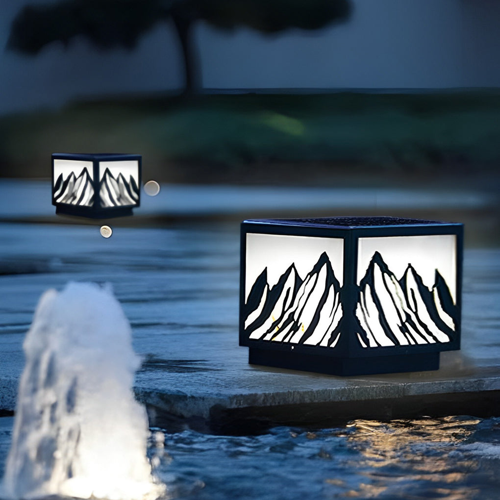 Outdoor Waterproof LED Mountain Scenery Black Solar Fence Post Lights
