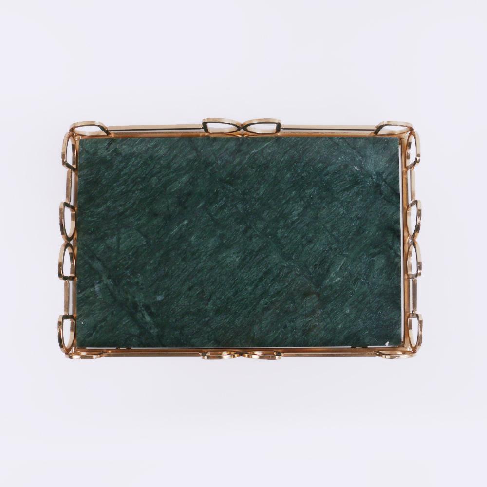 Marble Vanity Tray for Bathroom Counter with Gold Holder Green Rectangle
