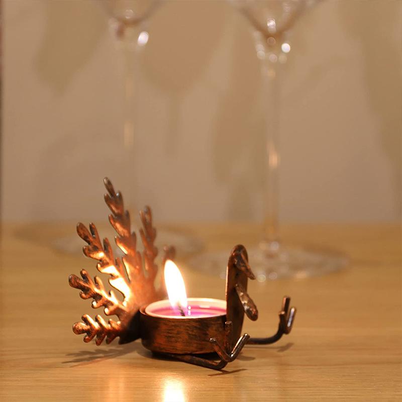 6-Piece Metal Turkey Tea Light Candle Holder Set Thanksgiving Decoration