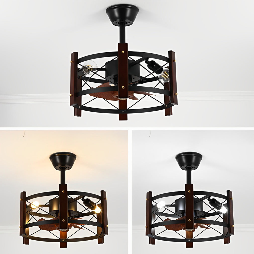Retro Metal Black American Style Bladeless Ceiling Fans with Chandelier