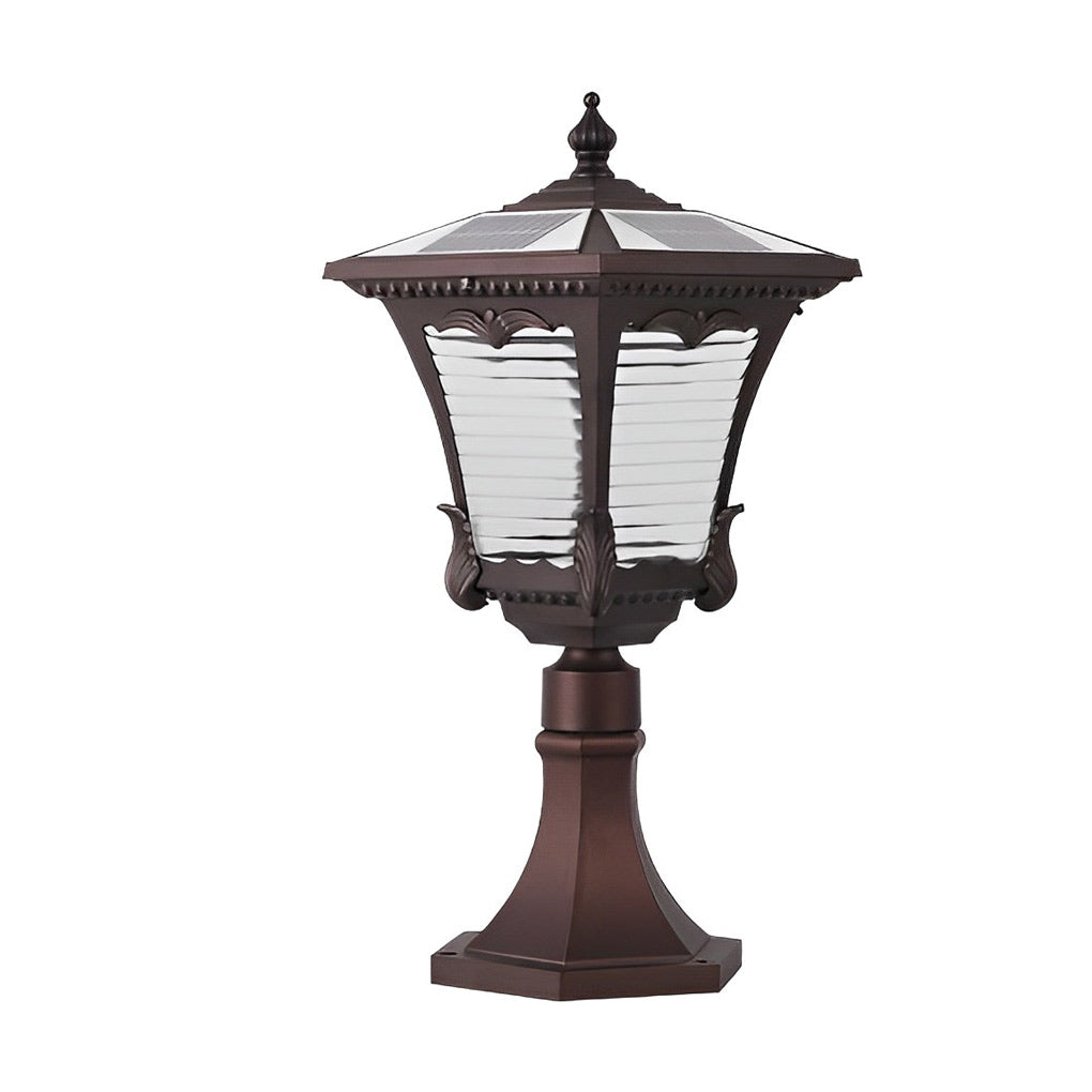 Ornate Top Vintage Solar LED Lawn Lamp in Elegant Coffee Gold Finish
