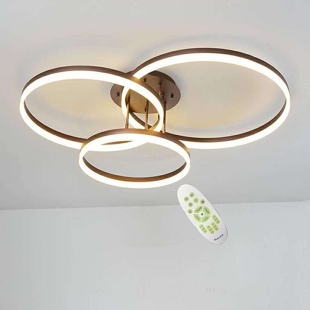 Contemporary 3-ring flush mount ceiling light with layered LED rings shown on a clean ceiling background.