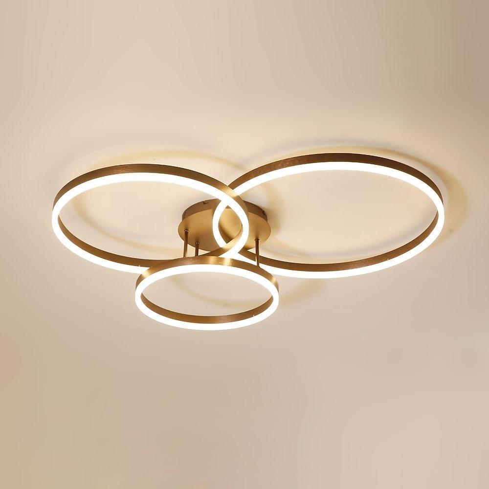 3 ring LED ceiling light in bronze, side view of the geometric design.