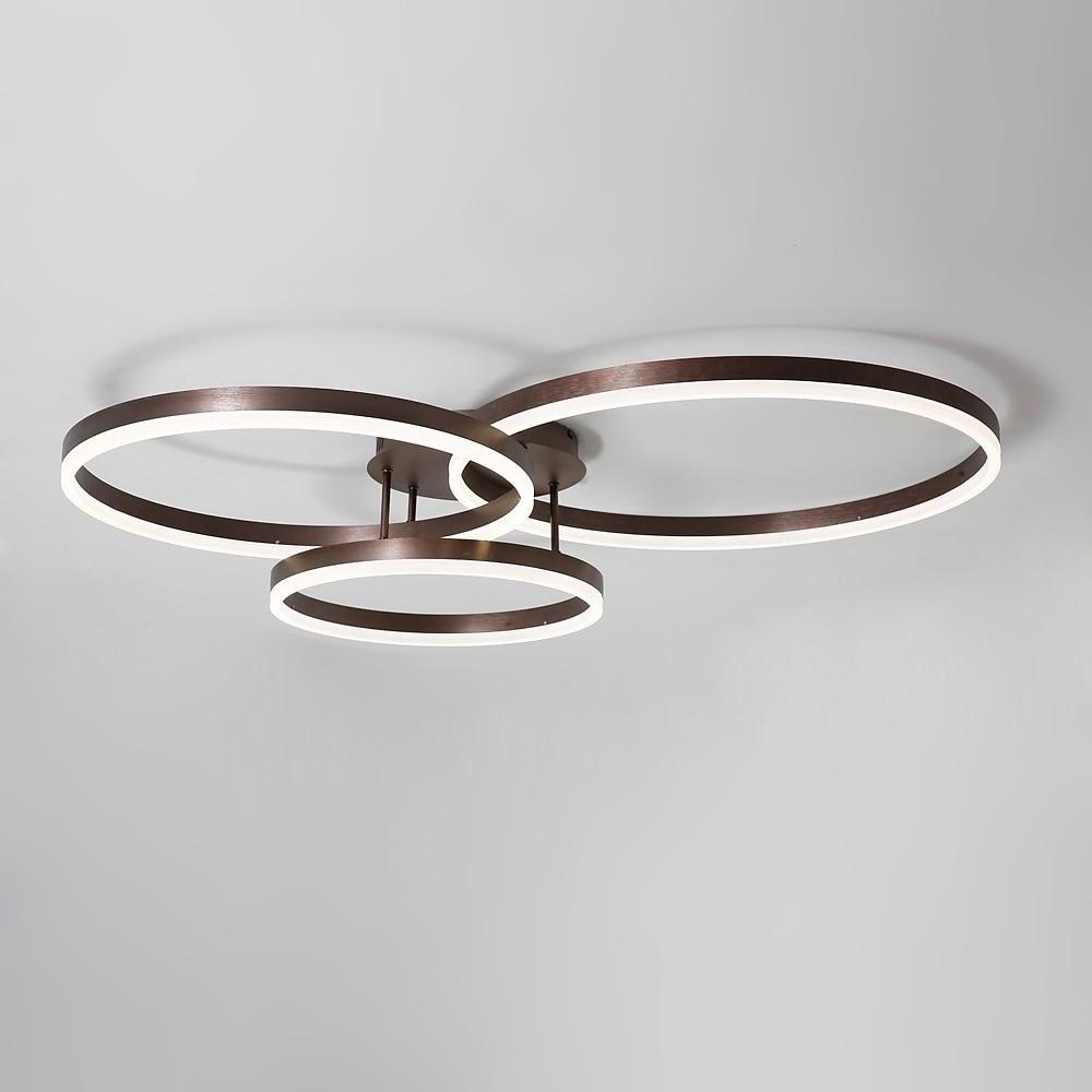 3 ring LED ceiling light with a close-up of the interlocking rings and LED strips.