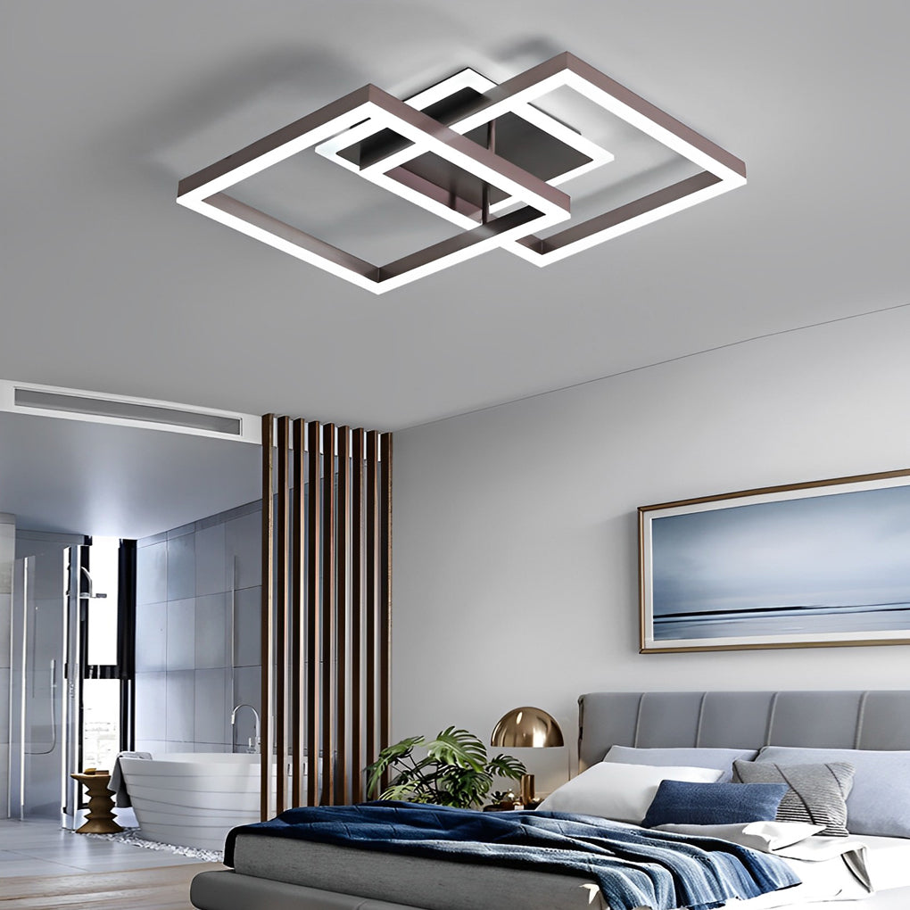 Square Overlapping LED Aluminum Brown Modern Ceiling Light Fixture