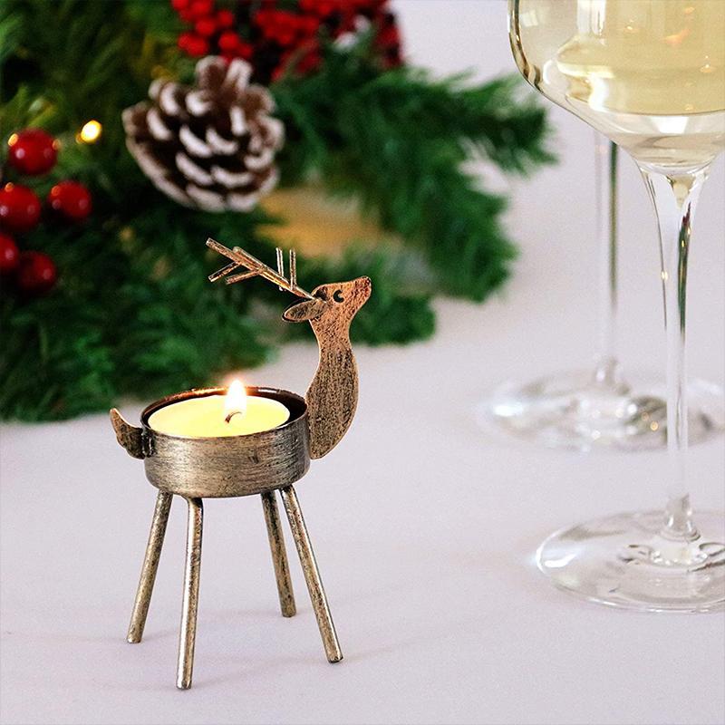 6 - Piece Metal Reindeer Tea Light Candle Holder Set Christmas Table Decorations