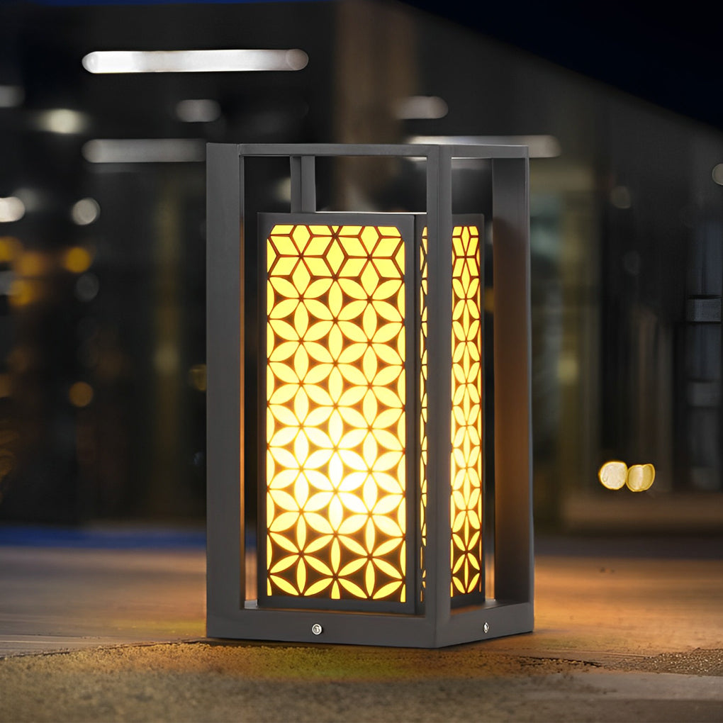 Floral Pattern LED Lawn Lamp Unique Modern Pathway Lights Black