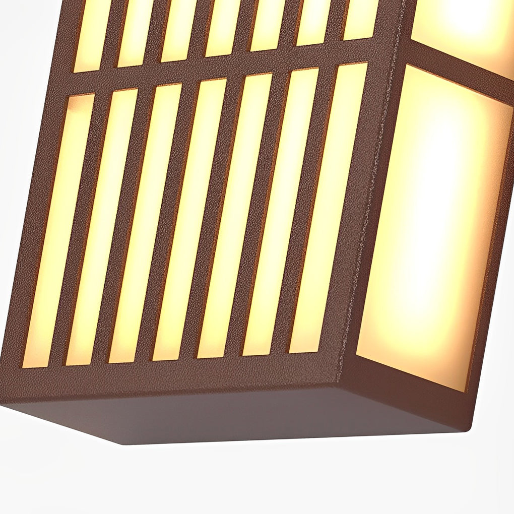 Retro Vertical Stripe Grid LED Waterproof Brown Outdoor Wall Lamp