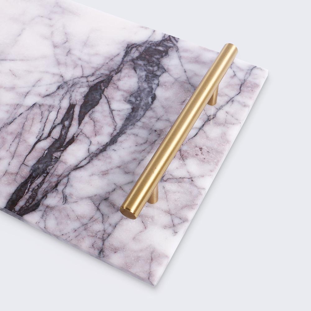 Marble Food Tray Serving Tray with Gold Handles White Rectangle