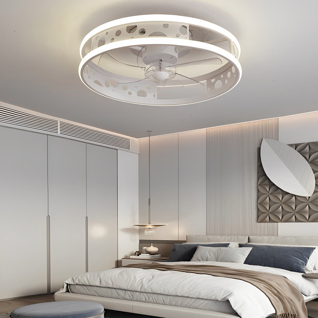 Round Three Step Dimming LED Nordic Bladeless Ceiling Fans with Remote