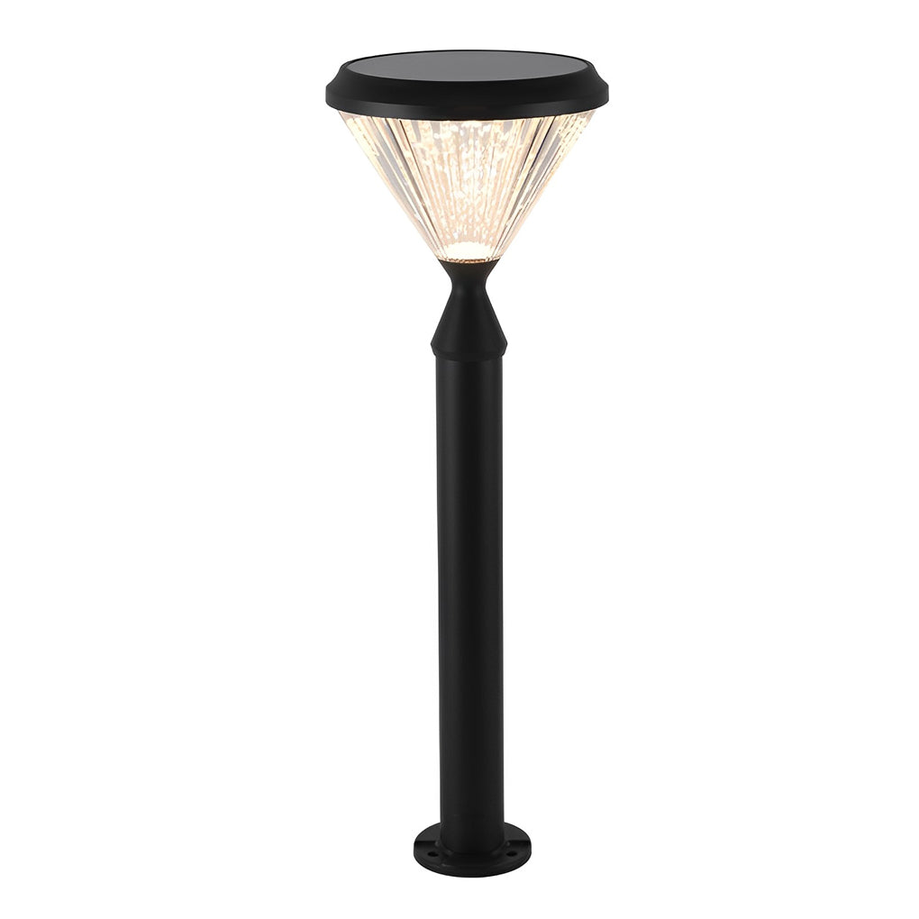 Round Solar LED Outdoor Lights in Black with Ribbed Lampshade