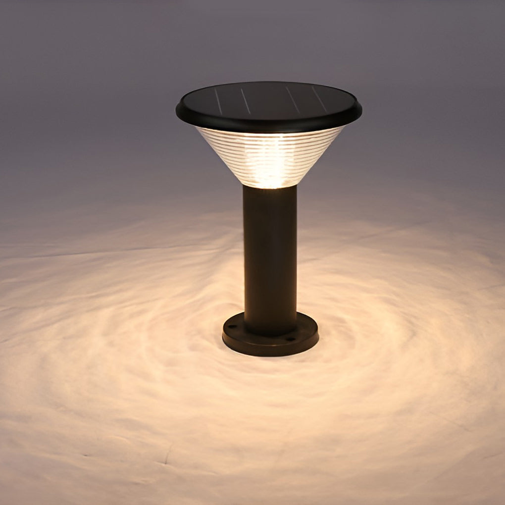 Contemporary Tapered Solar LED Pathway Light Black Cylindrical Outdoor Lighting