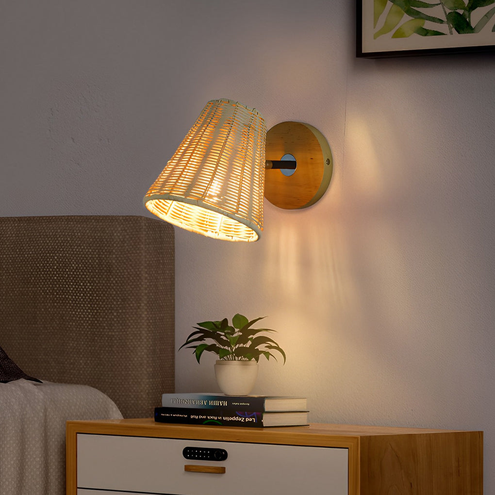 Minimalist Rattan Hand-woven 360° Adjustable Japanese-style Wall Lamp - Dazuma