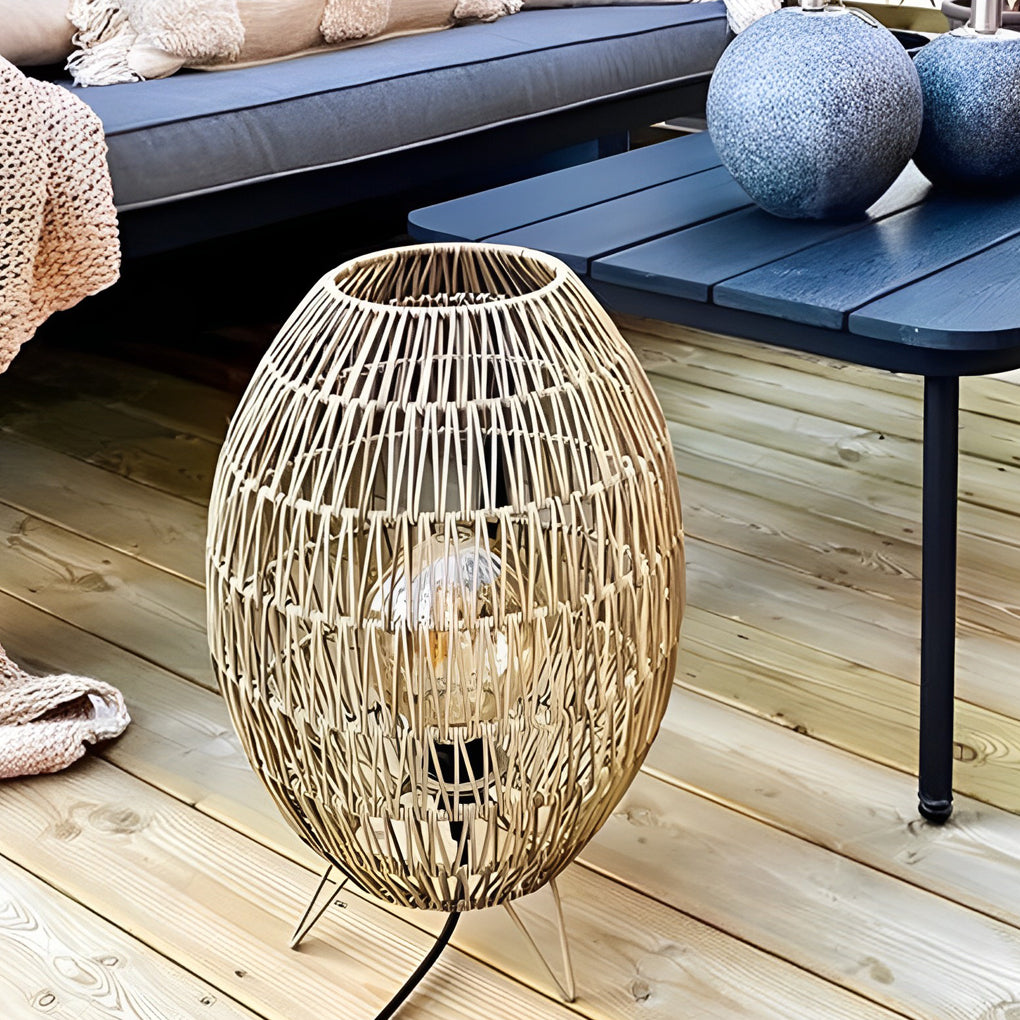 Elegant Handmade Rattan Oval Cage Outdoor Floor Lamp