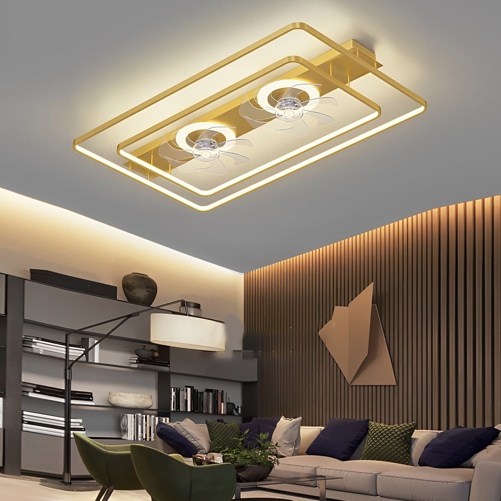 Rectangular LED Stepless Dimming Two Fans Nordic Bladeless Ceiling Fan