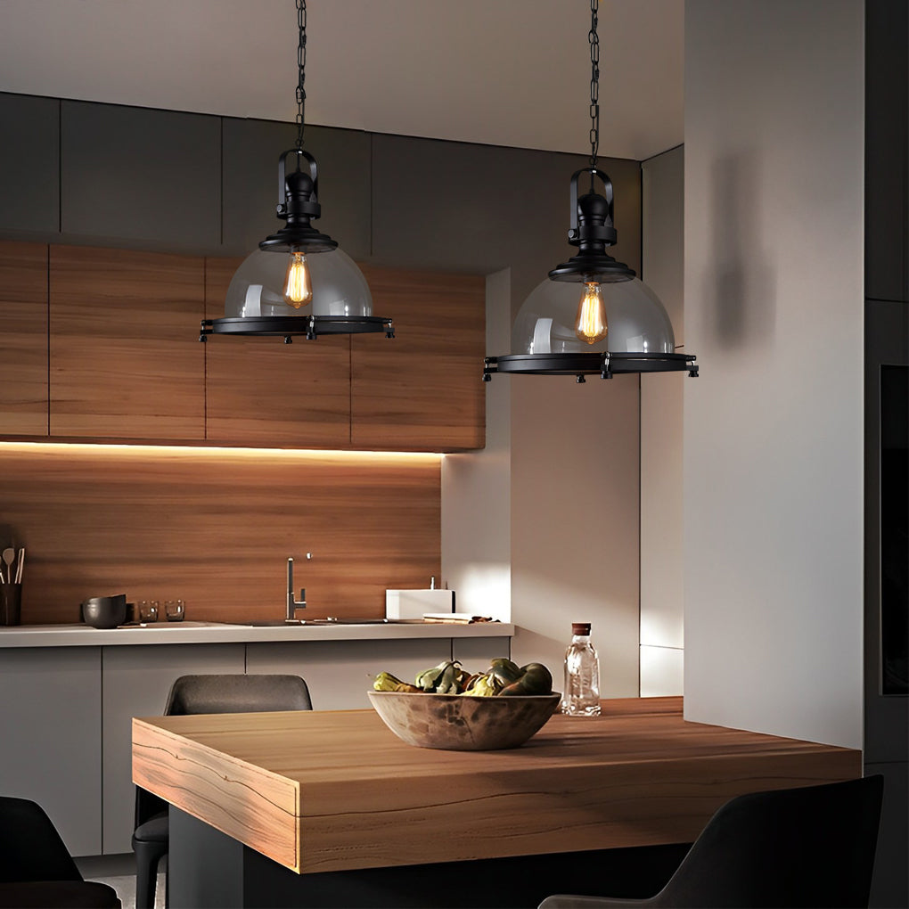 Retro Semicircular Glass Iron Black Industrial Style Pendant Lights Chandelier - Dazuma