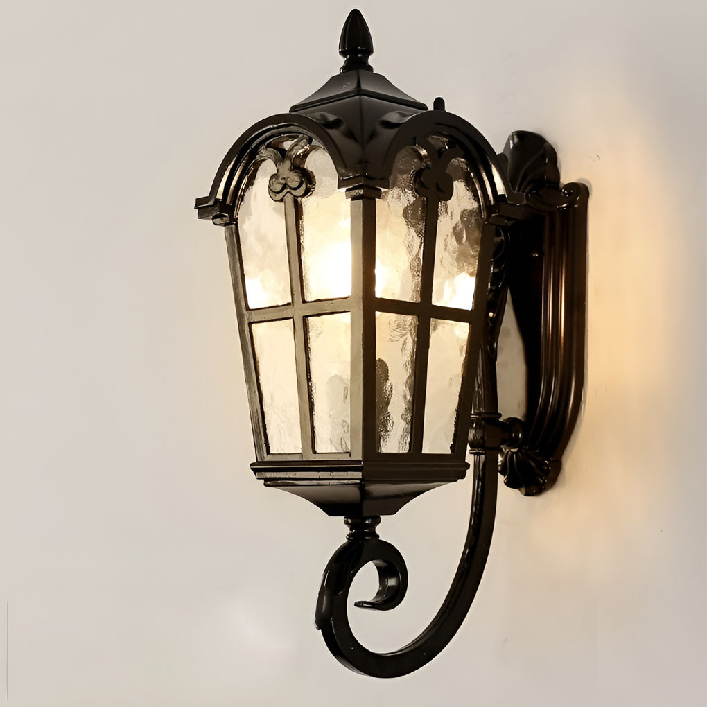 Waterproof Vintage Lantern Shaped Black Retro Outdoor Plug in Wall Lamp