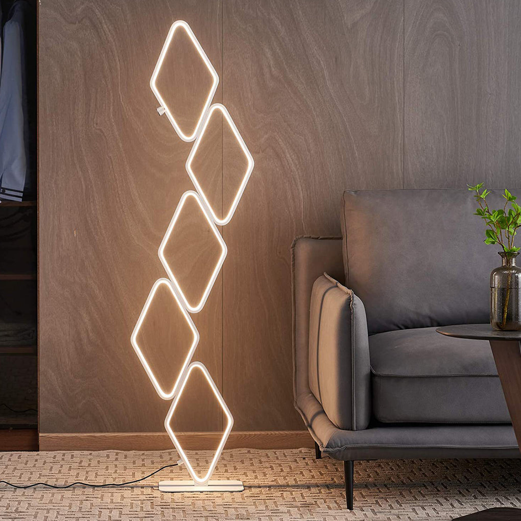 5 Rhombic Rings Touch Three Step Dimming LED Modern Floor Lamps Tall Lamp