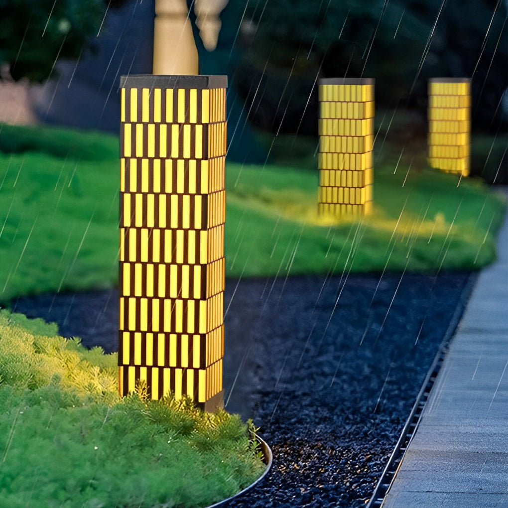 Grid-Designed LED Black Outdoor Lawn Lamp Modern Waterproof Landscape Bollard Lights