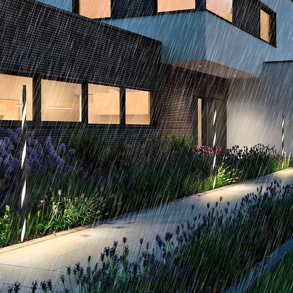 Linear Black LED Solar Powered Path Lamp Minimalist Outdoor Lighting