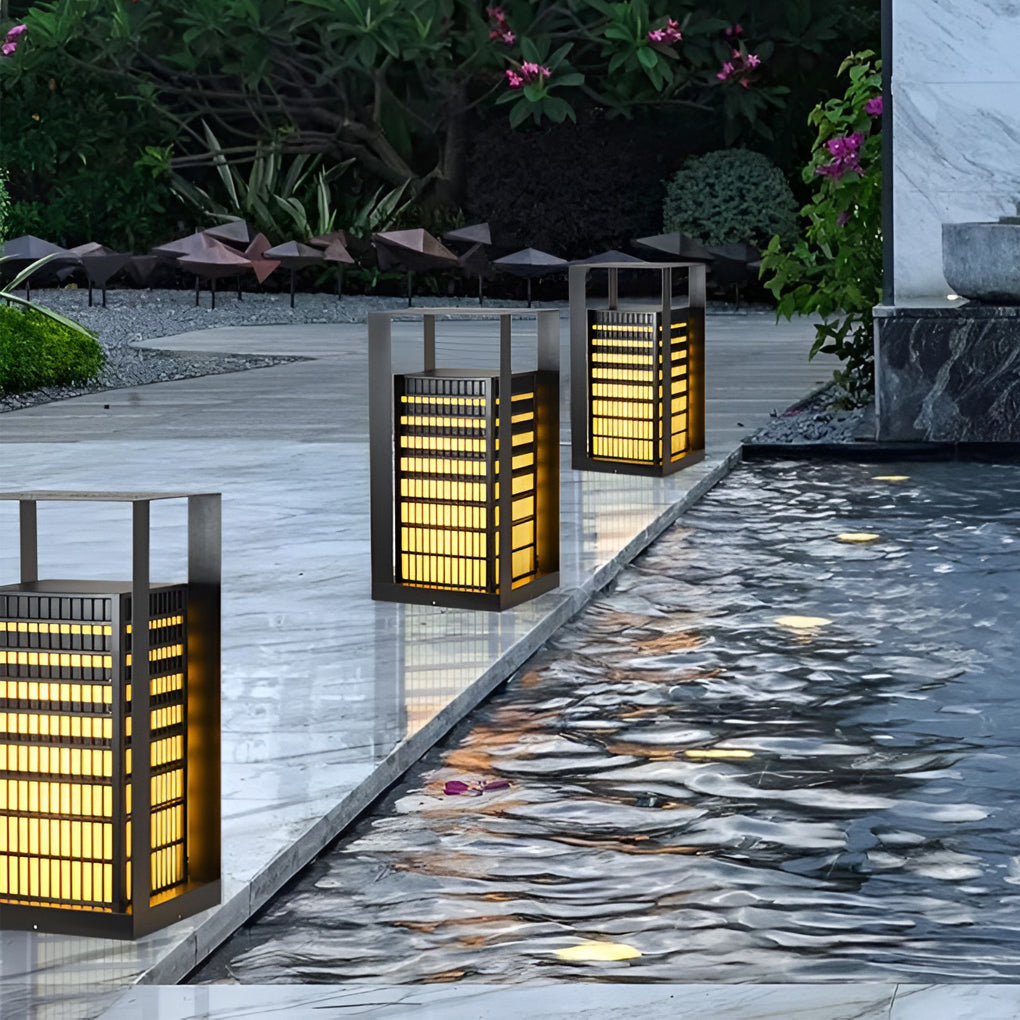 Black Industrial LED Outdoor Pathway Lantern - Building-Inspired Cuboid Design